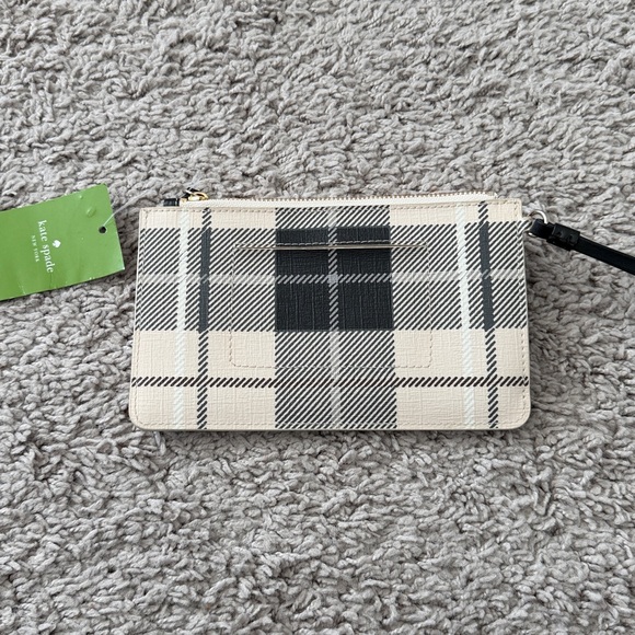 Kate Spade Slim Bee Fairmont Square Pumicemult Black Cream Plaid Wristlet - Picture 4 of 5